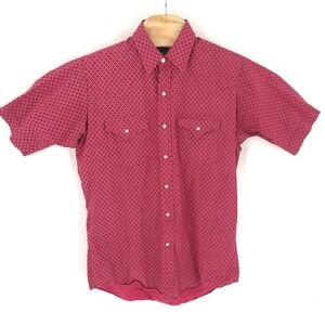 Ely Cattleman Shirt Mens Medium Red Geometric Western Pearl Snap Short Sleeve